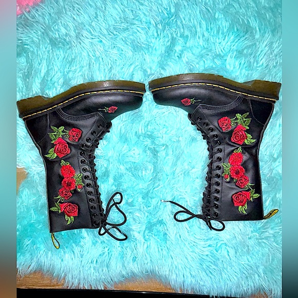 NEW DR MARTENS 1914 VONDA LEATHER Floral Mid-calf lace up AND ZIPPERED Boots! - Picture 16 of 16
